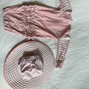 Rufflebutts size 6-12 m ruffle butts hat set swim one piece